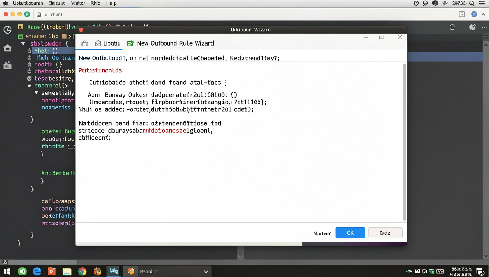 Screenshot of New Outbound Rule Wizard in a Linux desktop environment.