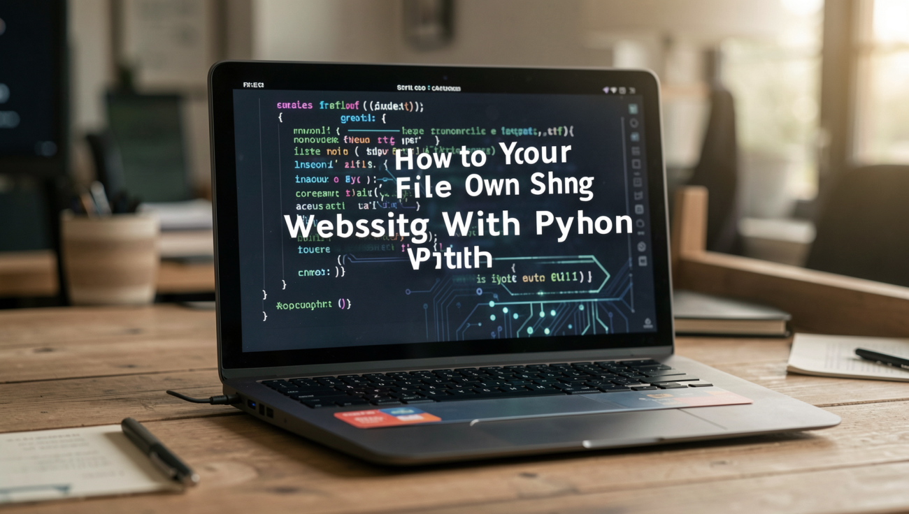 Professional setup showcasing a computer with Python code for file sharing website tutorial.