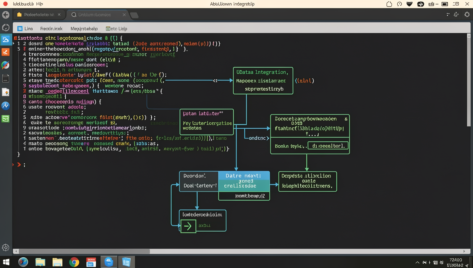 Flowchart illustrating data integration into a dashboard on a Linux desktop.