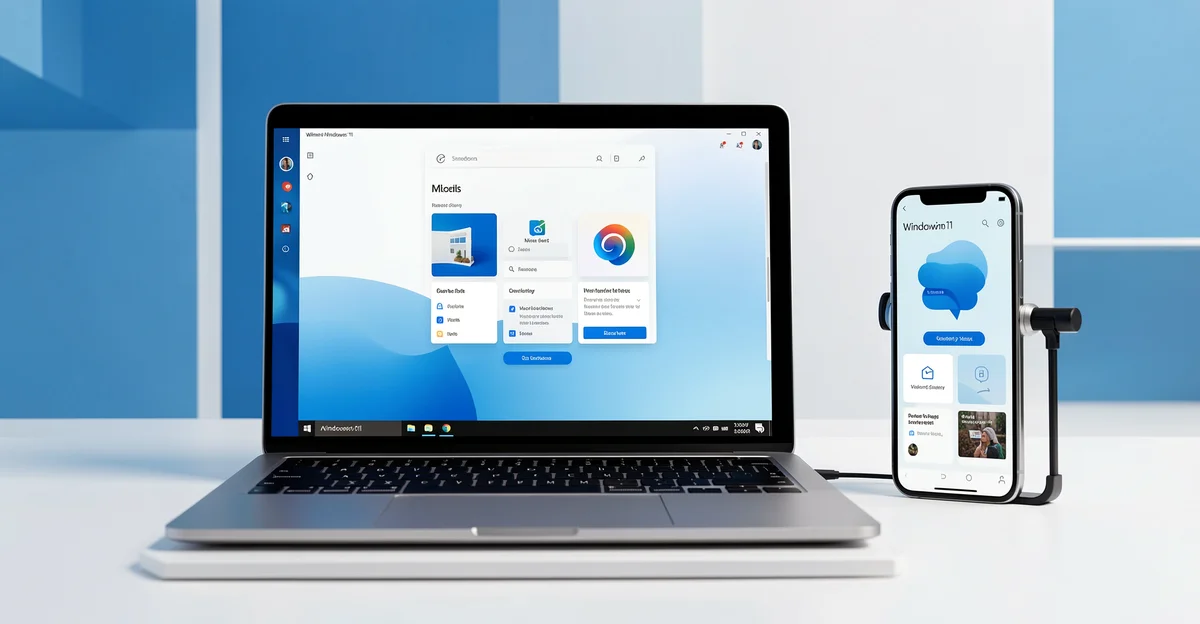 Featured image: Professional featured image for: How to Use Your iPhone as a Webcam for Windows PC. Modern laptop sh
