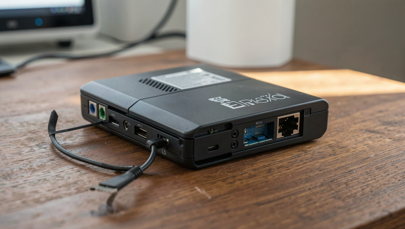 Close-up of a laptop screen displaying connected WiFi devices in a modern home setting.
