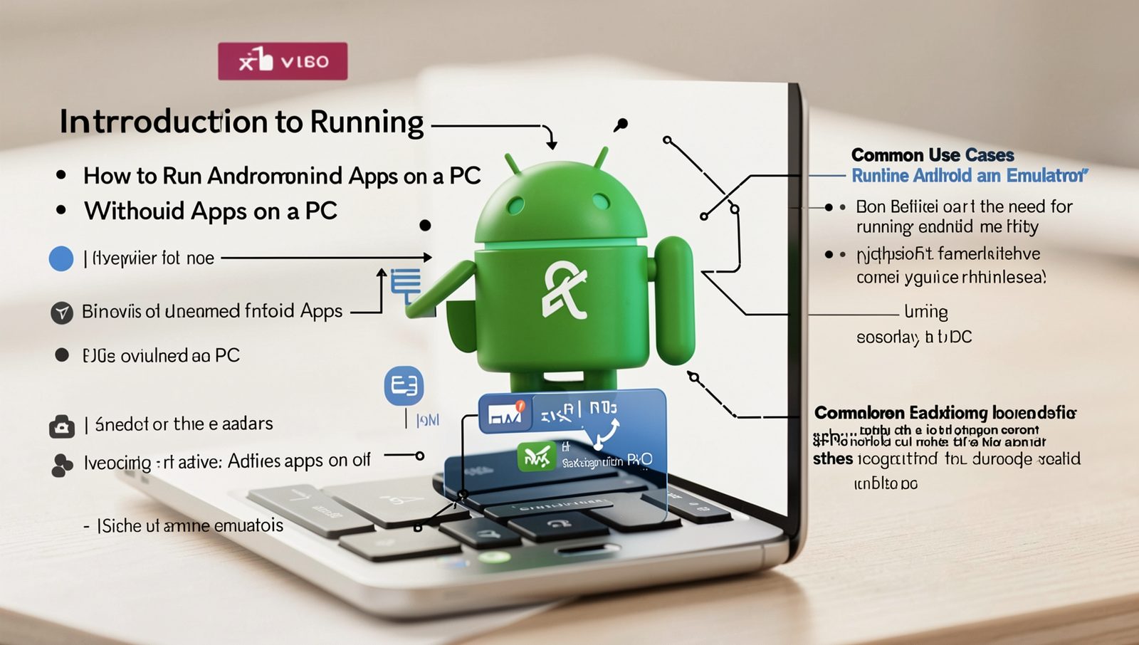 Close-up infographic illustrating benefits of running Android apps on a PC.