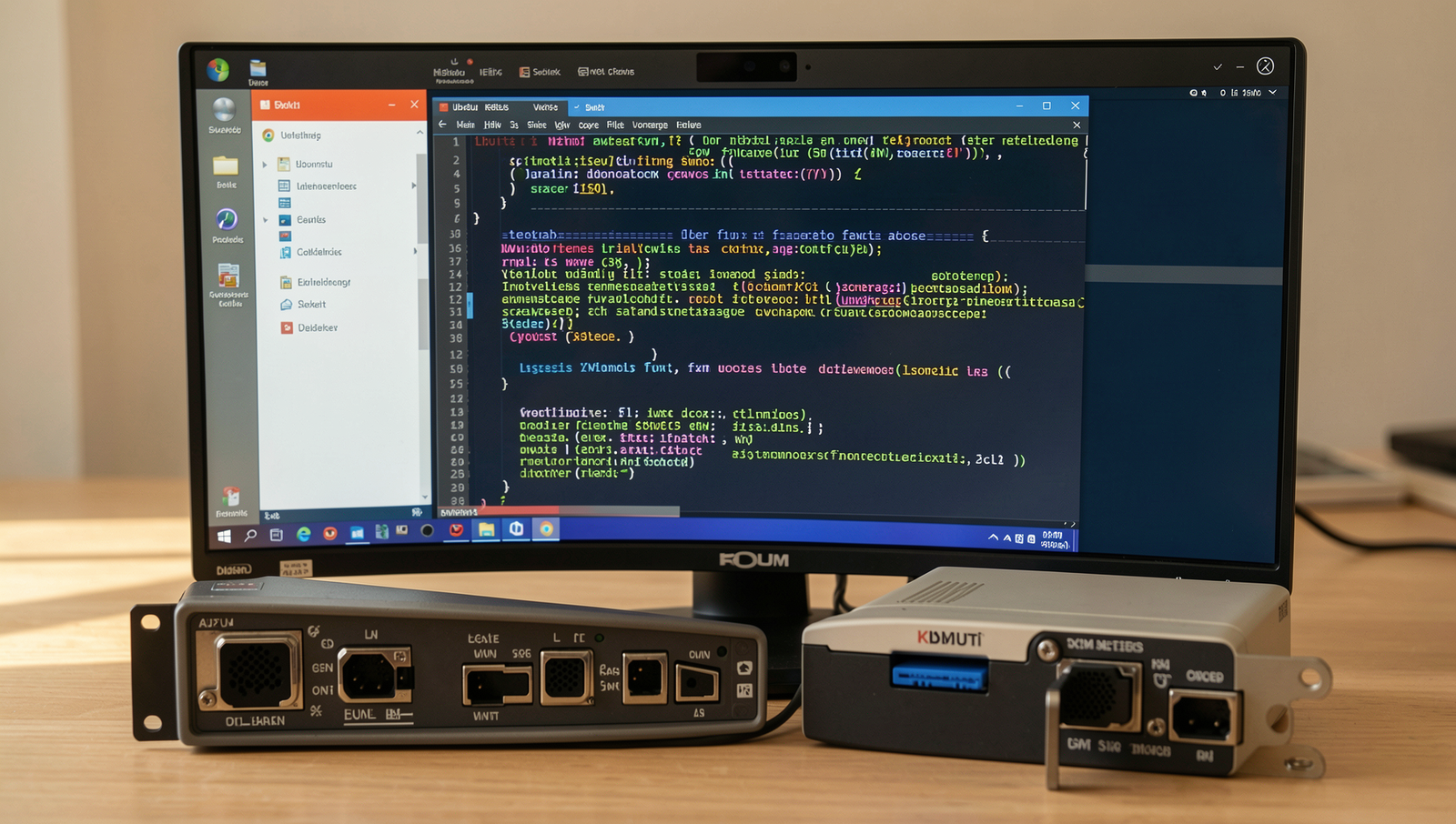 Selection of KVM switches with highlighted specifications on a Linux desktop.