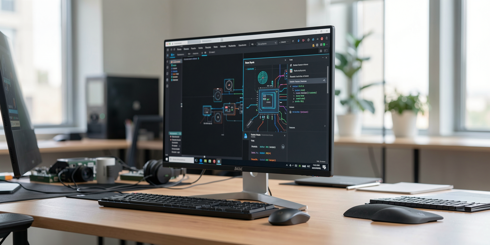 Modern workspace featuring an Android phone as a second monitor for PC setup.