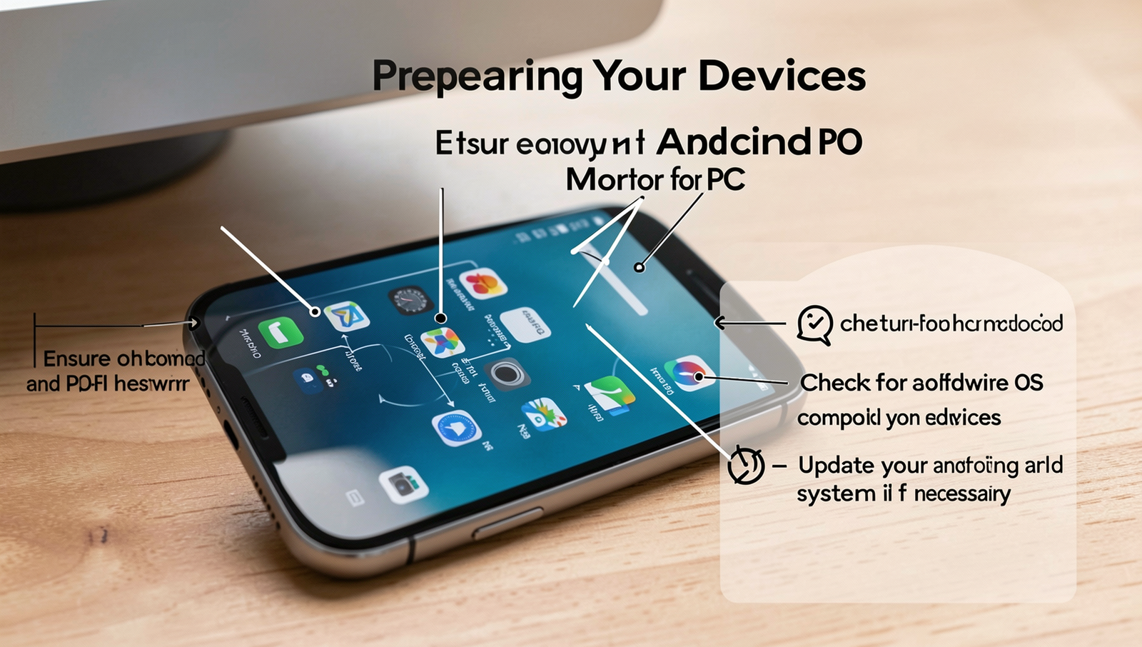 Close-up of Android phone and PC setup for second monitor preparation.
