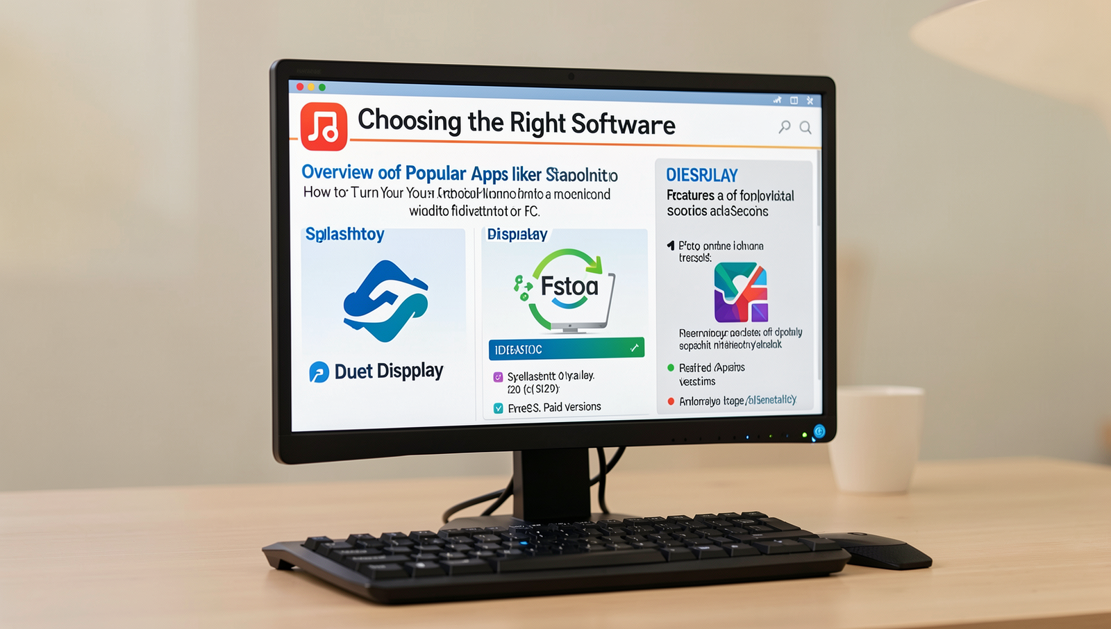 Comparison infographic of Splashtop, Duet Display, and iDisplay for Android second monitor apps.